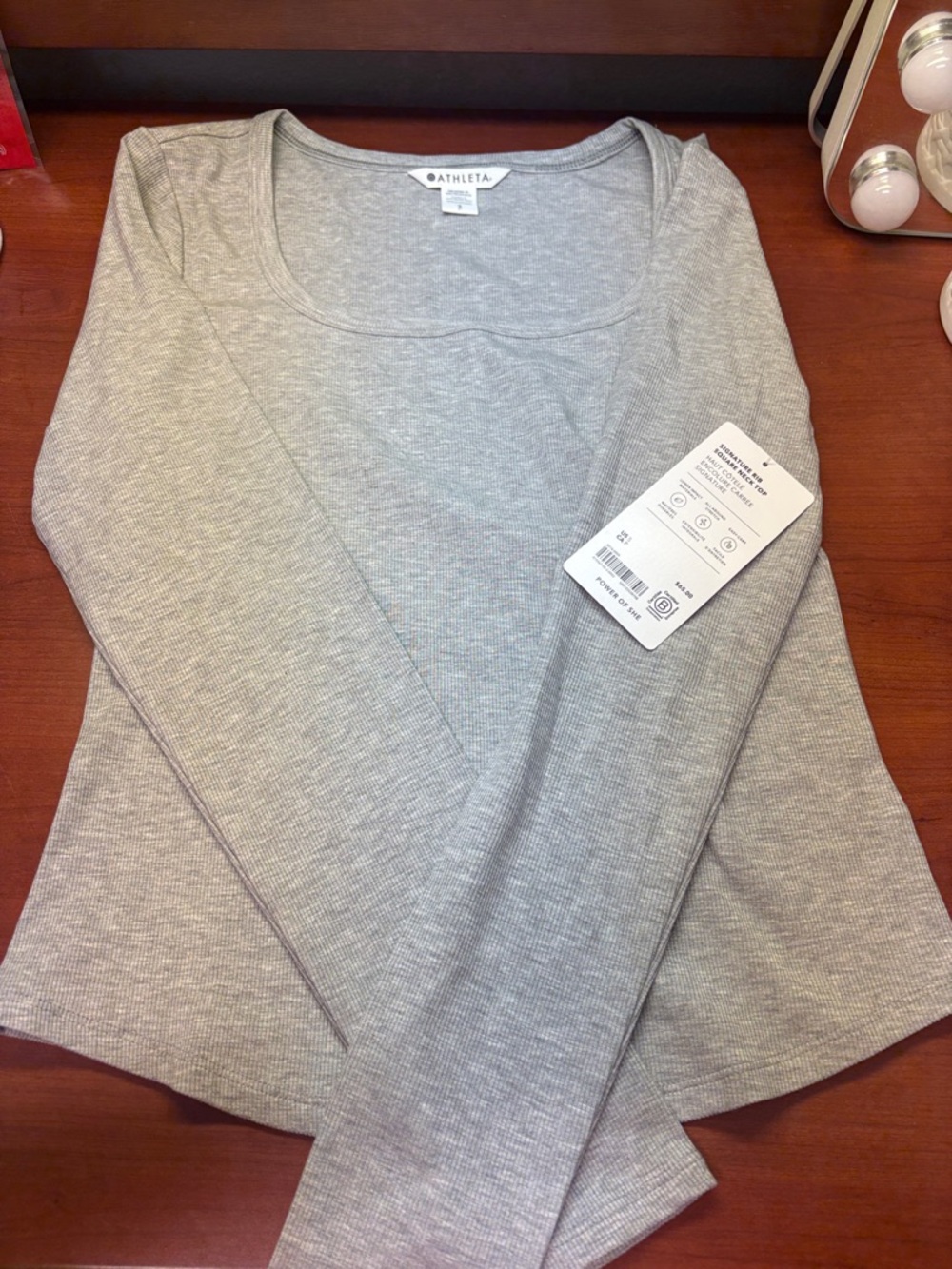 Athleta Light Heather Gray Long Sleeve Scoop Neck Top